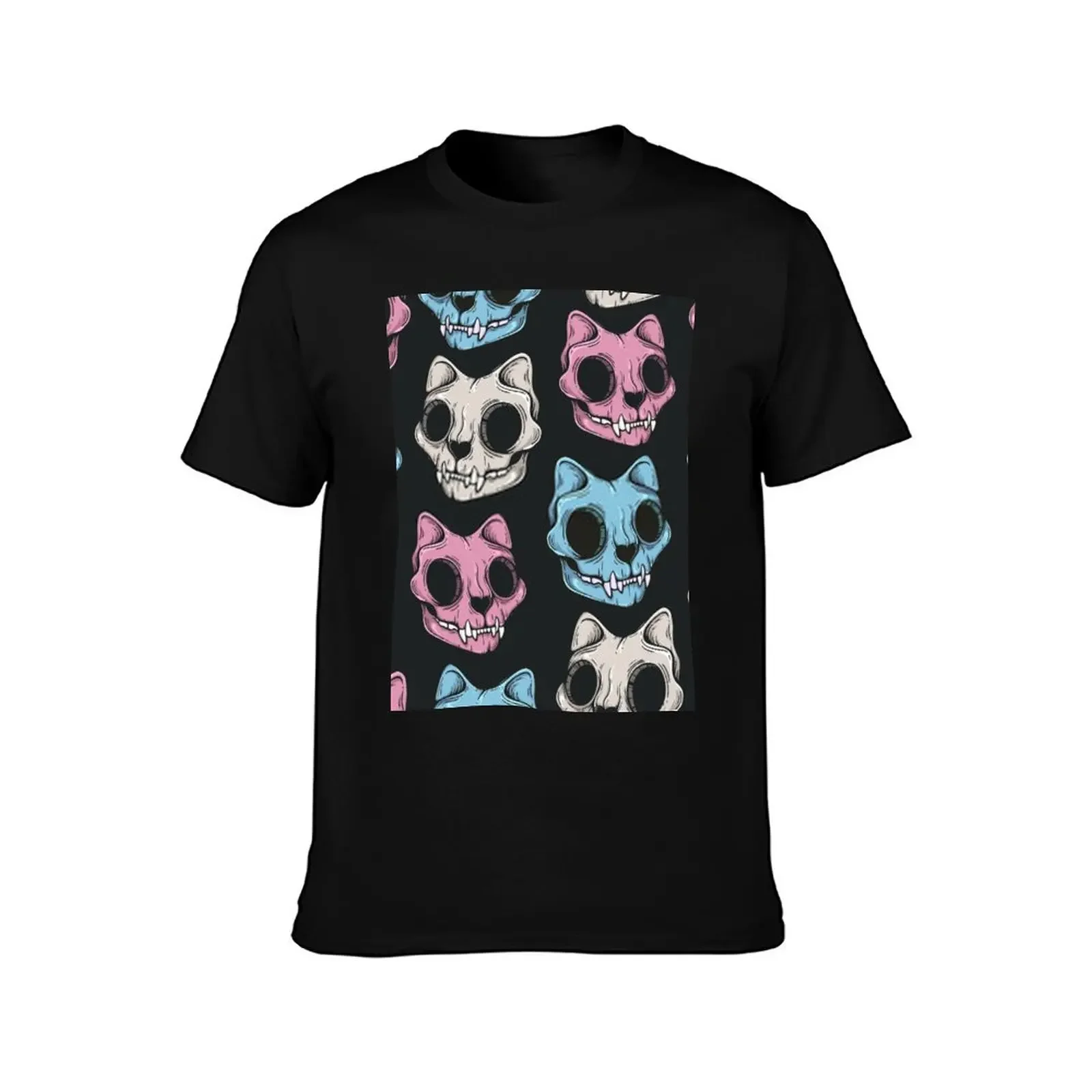 Cat skull seamless pattern Scary Horror Mask Halloween 2020 T-Shirt Clothing mens white t shirts