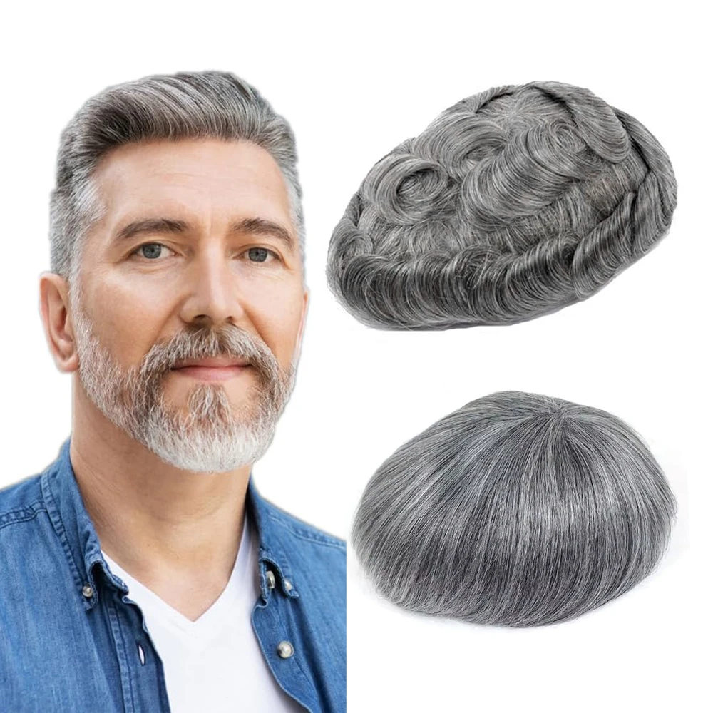 

【TIMIA】Мужские парики из натуральных человеческих волос, ультратонкая система из полиуретана, 8x10 дюймов # 1B65 Wave 130% Densit 0.1 Парик-накладка прямой формы