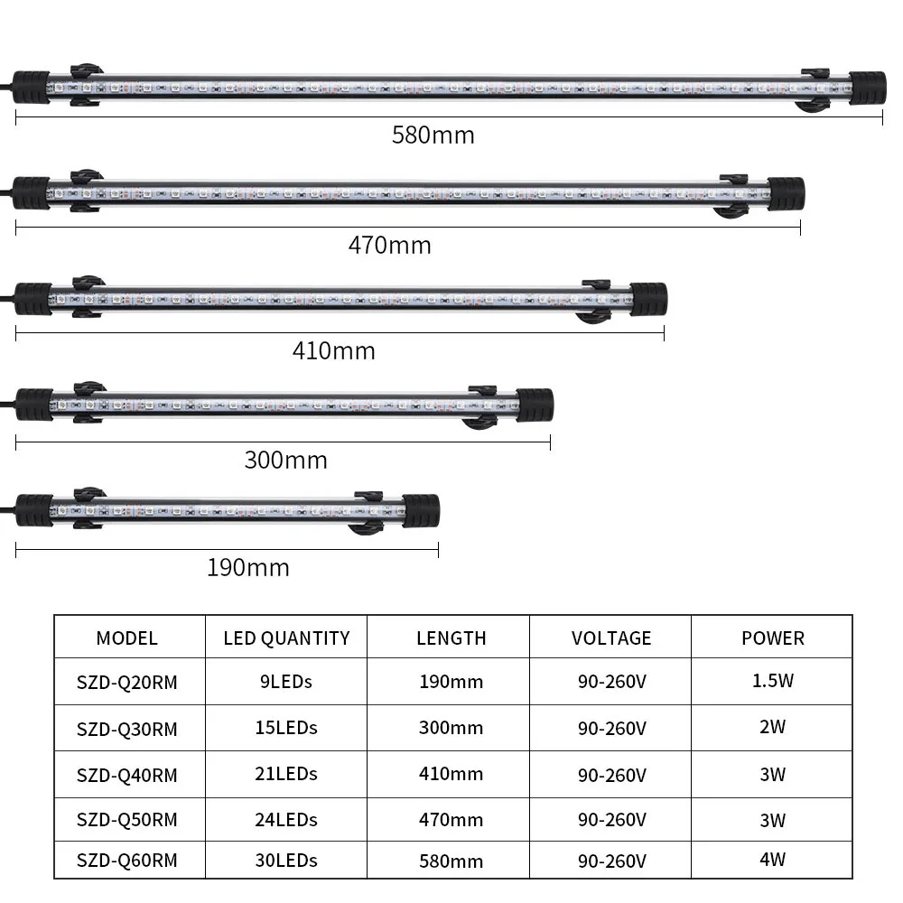 RGB Aquarium light 19-58cm Remote control diving lamp Colorful lamp 90-260v lamp for plants Fish tank essential Amphibious use