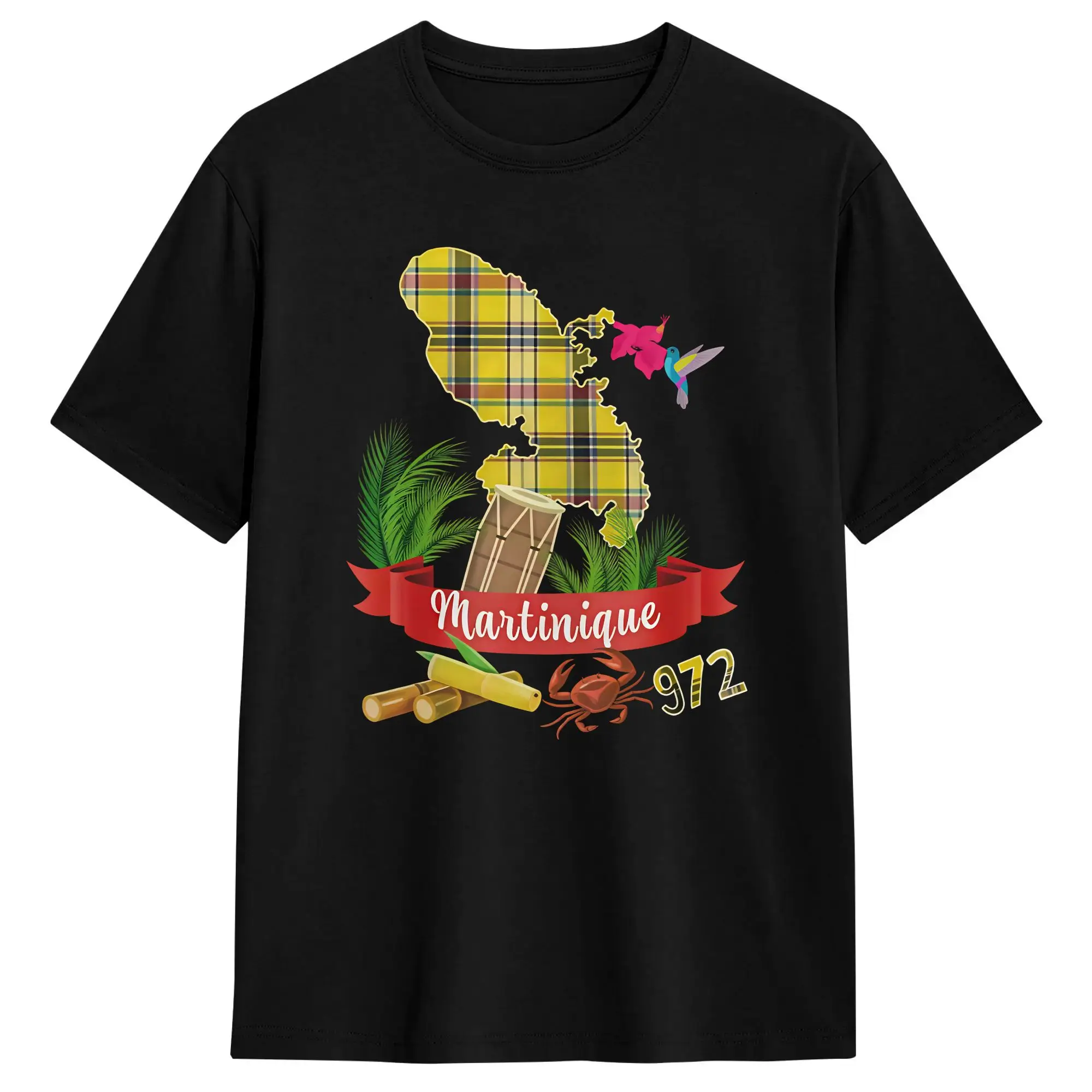 Camiseta informal con mapa de Martinique 972 Madras para hombre, camisetas 100% de algodón con cuello redondo, camiseta de manga corta, ropa estampada
