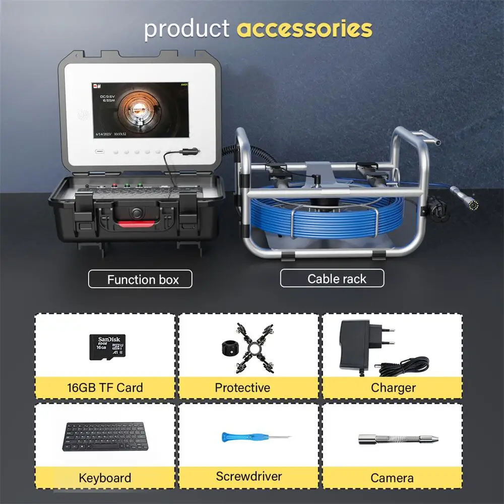 MOUNTAINONE 10 Inch 7MM Sewer Pipe Inspection Camera with Self-Leveling 512HZ Locator IPS 1080P Screen Video+Meter Counter