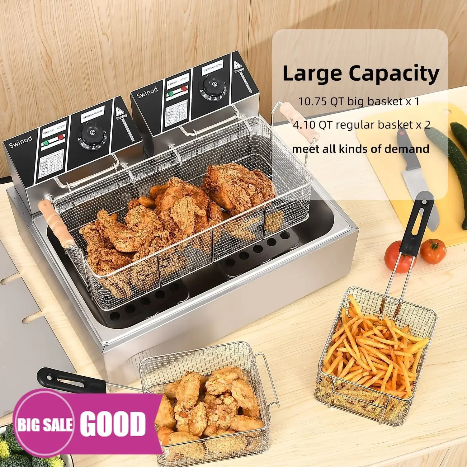 

NEW! Commercial Deep Fryer with Basket for Restaurant or Home Use, 3400W 12.7QT Detachable Large Capacity Stainless Steel Counte