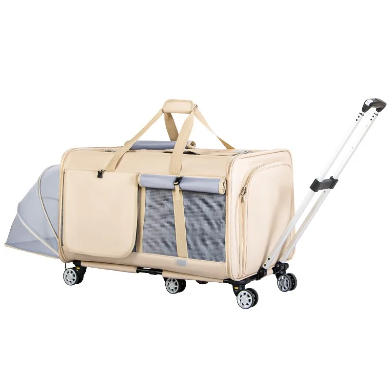 Large Capacity Pet Trolley Bag Oxford Material Cat Carrier for Outdoor Travel Breathable Expandable Dog Bed