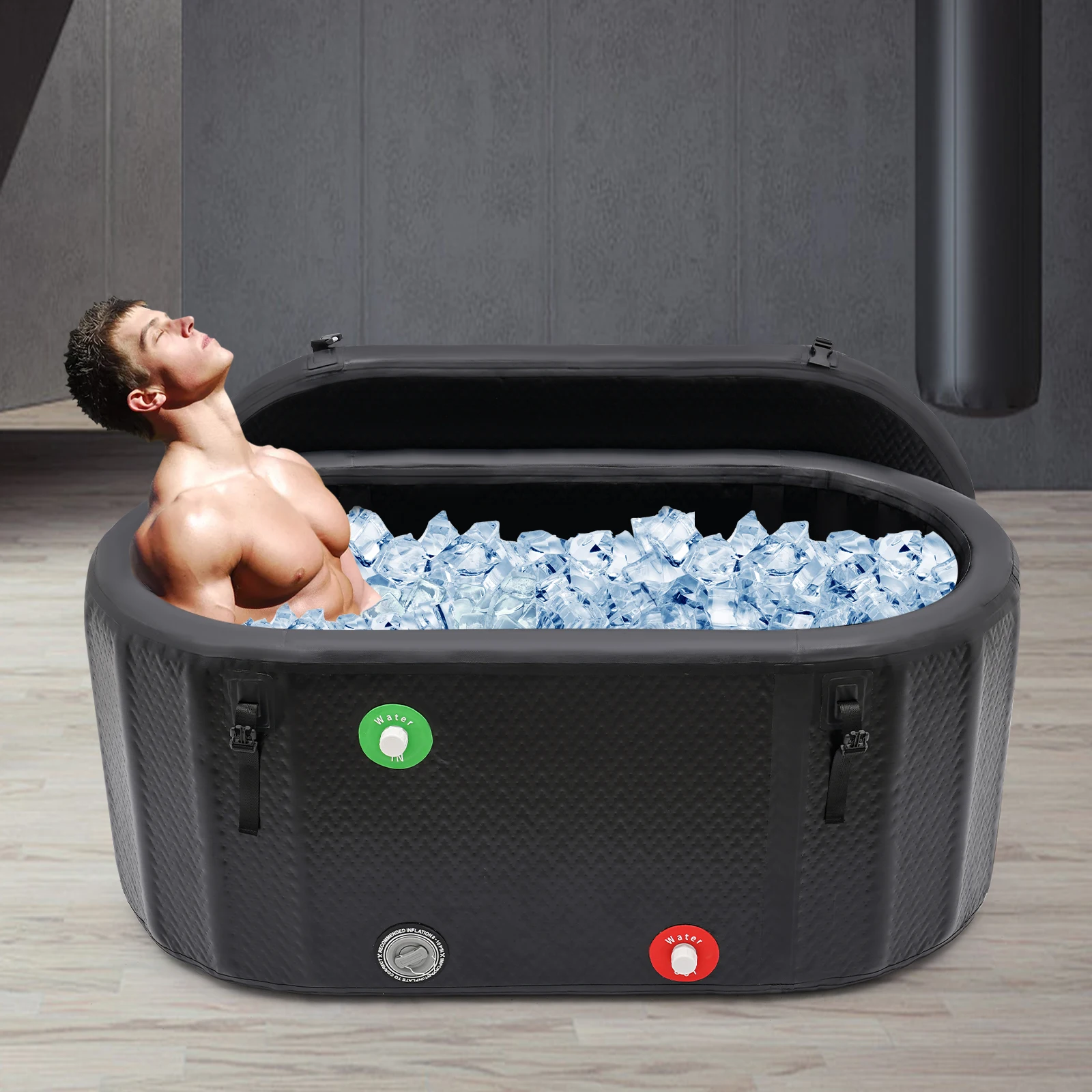 51*27*21in Ice Bath Tub For Athletes With Inflation Pump Black Inflatable Bathtub For Outdoor Freestanding Bathtub