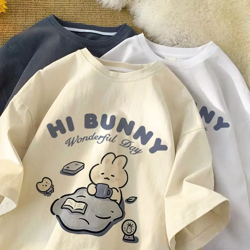 

Kawaii Women Casual Loose T Shirt Cute Cartoon Print Tops Casual Basis WhiteTee Shirt Harajuku Streetwear Tees Men