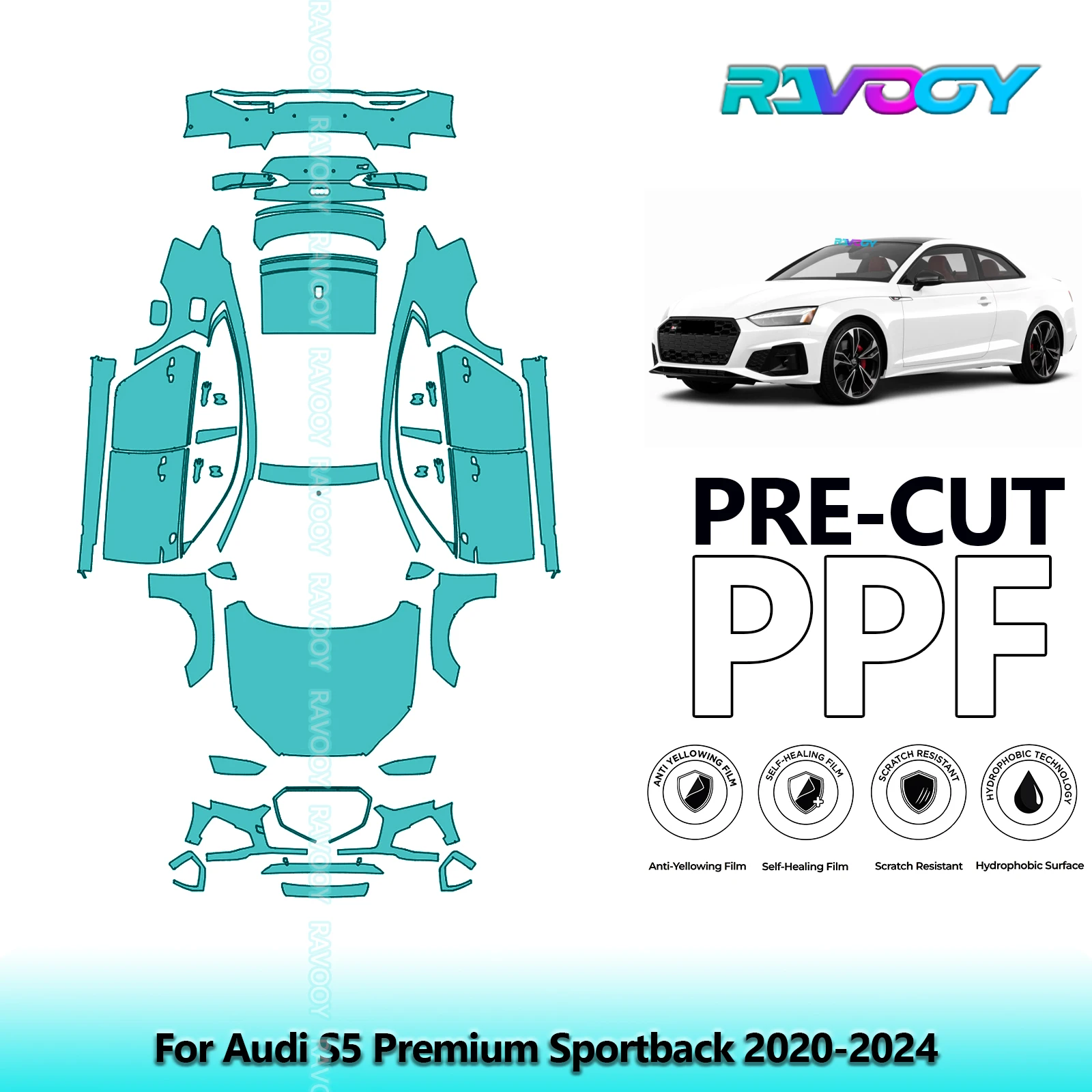 

Full Vehicle Clear Bra Precut PPF Paint Protection Film For Audi S5 Premium Sportback 2020-2024