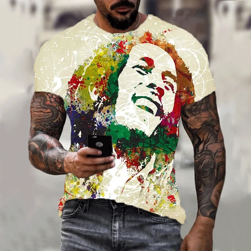 New Harajuku 3d T-shirt Bob Marley Print Men's Short-sleeved Summer Casual Breathable Oversized Tees Fashion Popular Rapper Tops