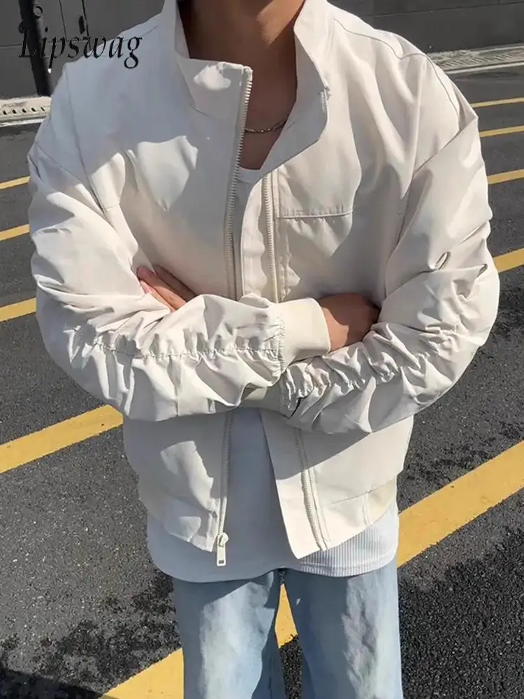 

Trendy Mens Zip-up Jackets Spring Autumn Stylish Solid Color Long Sleeve Stand Collar Jacket Coat For Men Daily Casual Outerwear