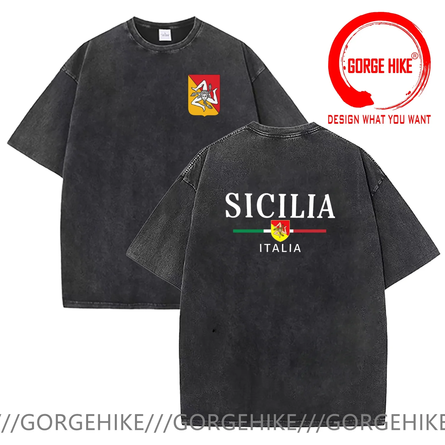 

Винтажная футболка из выстиранного хлопка с забавным итальянским дизайном Сицилии, мужская модная повседневная одежда, стильные топы и футболки