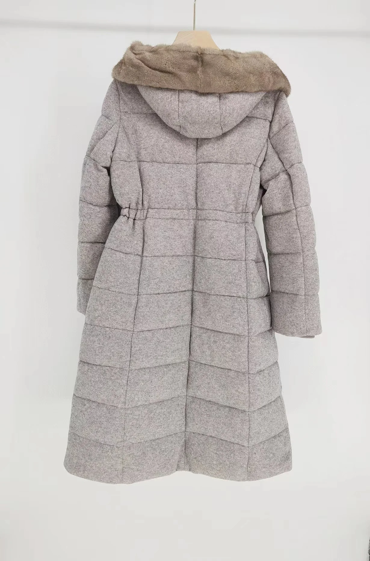 Luxurious long cashmere puffer exquisitely genuine mink fur trimmed