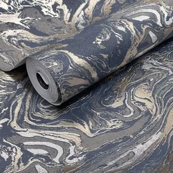 Non-adhesive, Shimmer Heavyweight PVC Marble Wall Paper, Metallic Silver Gold Wallpaper, Deep Embossed Texture Wallpaper