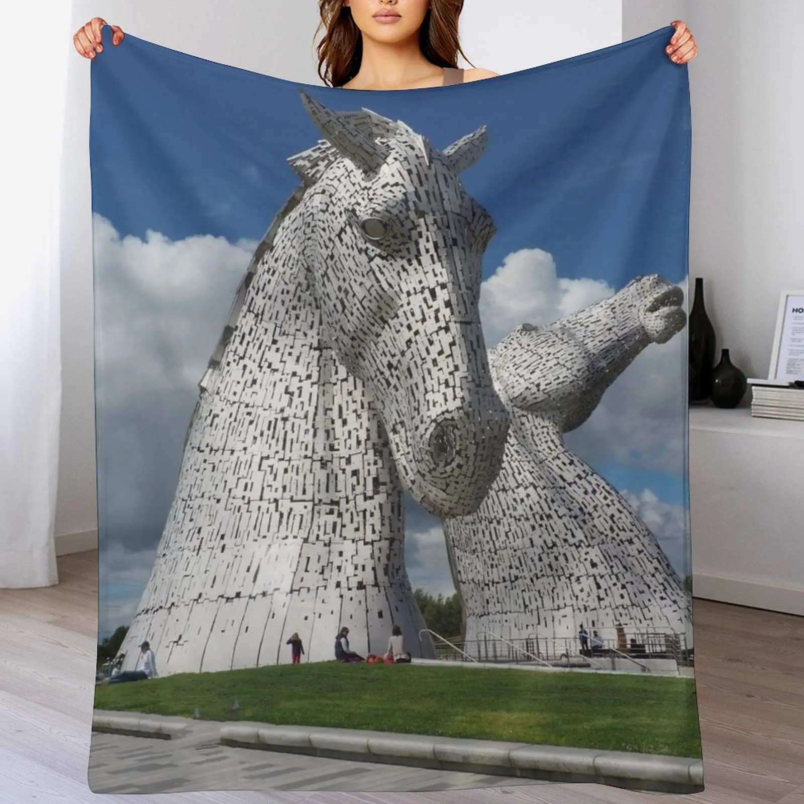 

The Kelpies , Helix Park , Falkirk Throw Blanket Luxury Brand Luxury Plaid Blankets