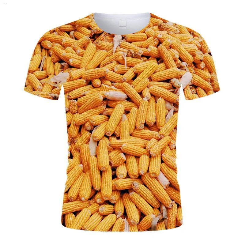 Summer Vegetable New Cool Corn 3D Print T-shirt with Funny Newspaper Short Sleeve T-shirt Top