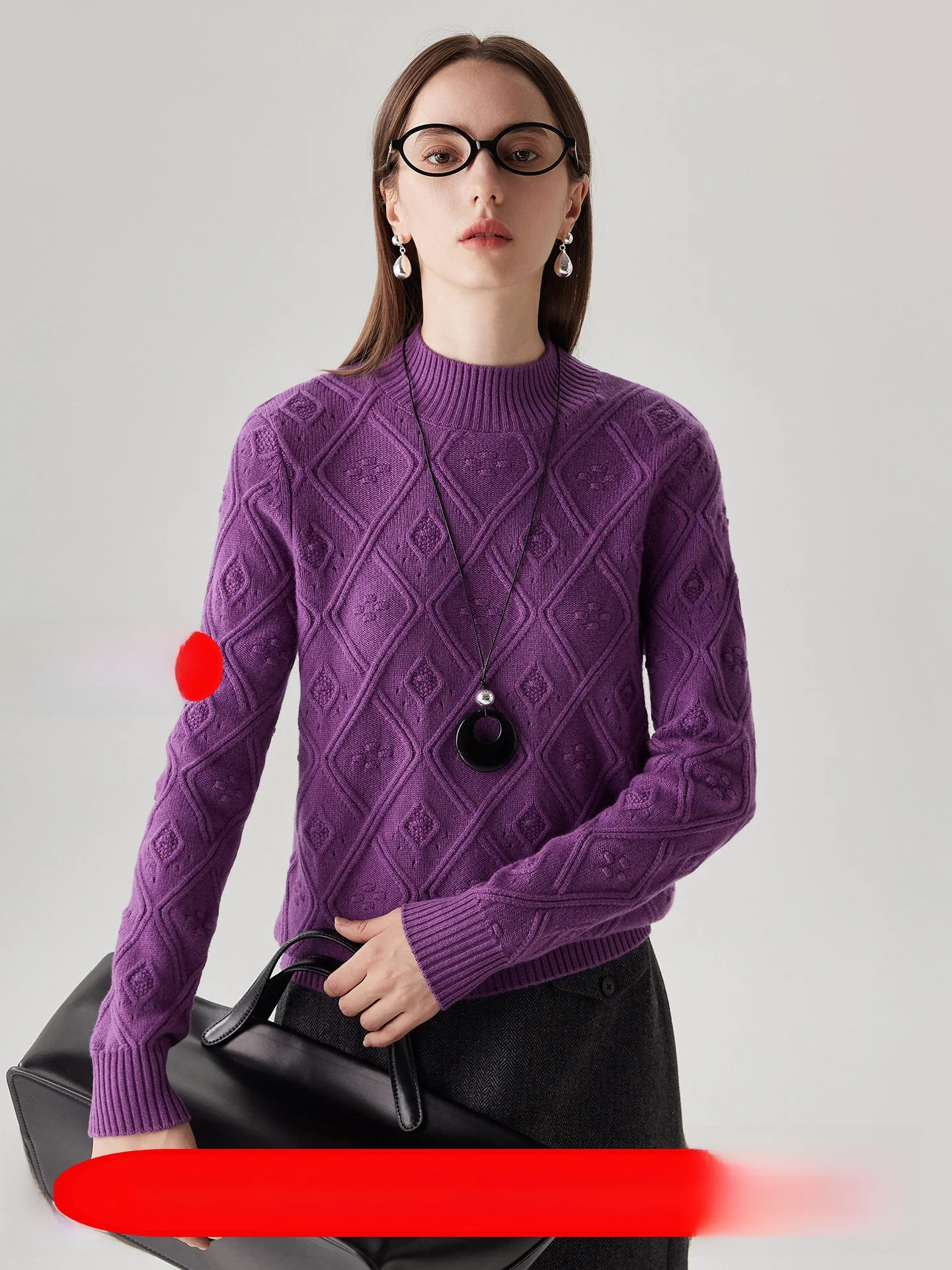 

Zhaojun Thiened 00% Wool Sweater Loose Knitted Autumn Winter Base Layer irt Diamond Needlework Simple Casual Sle