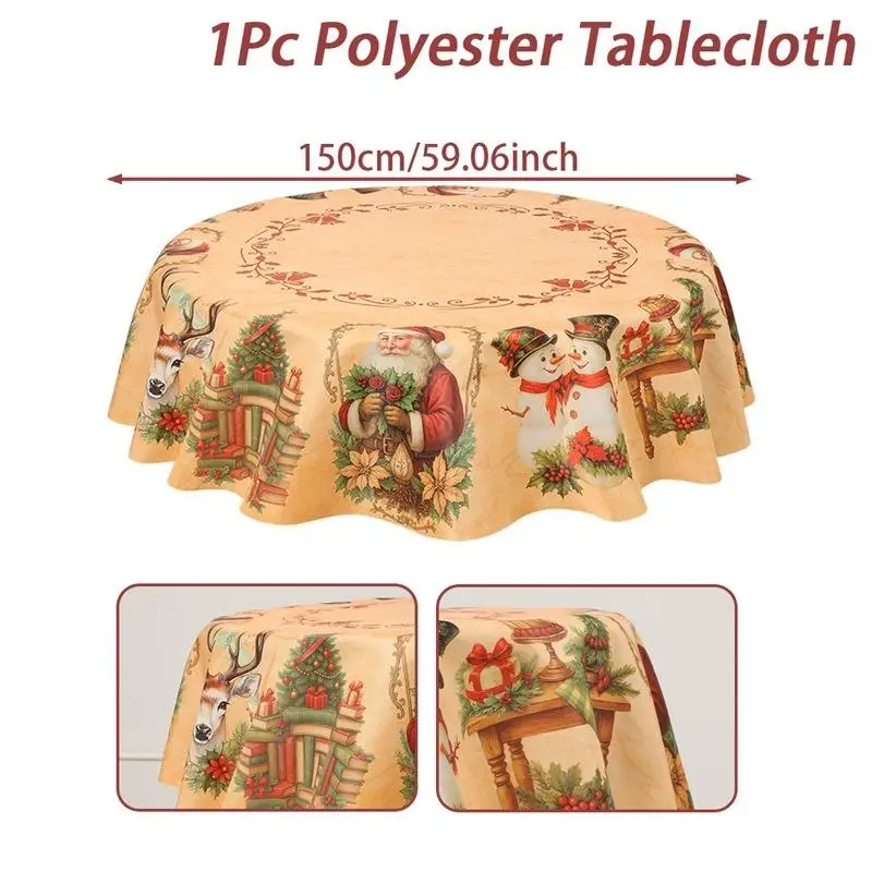 

Santa Snowman Tablecloth - Vintage Style Christmas Table Cover for Home Decor, Xmas New Year Gifts