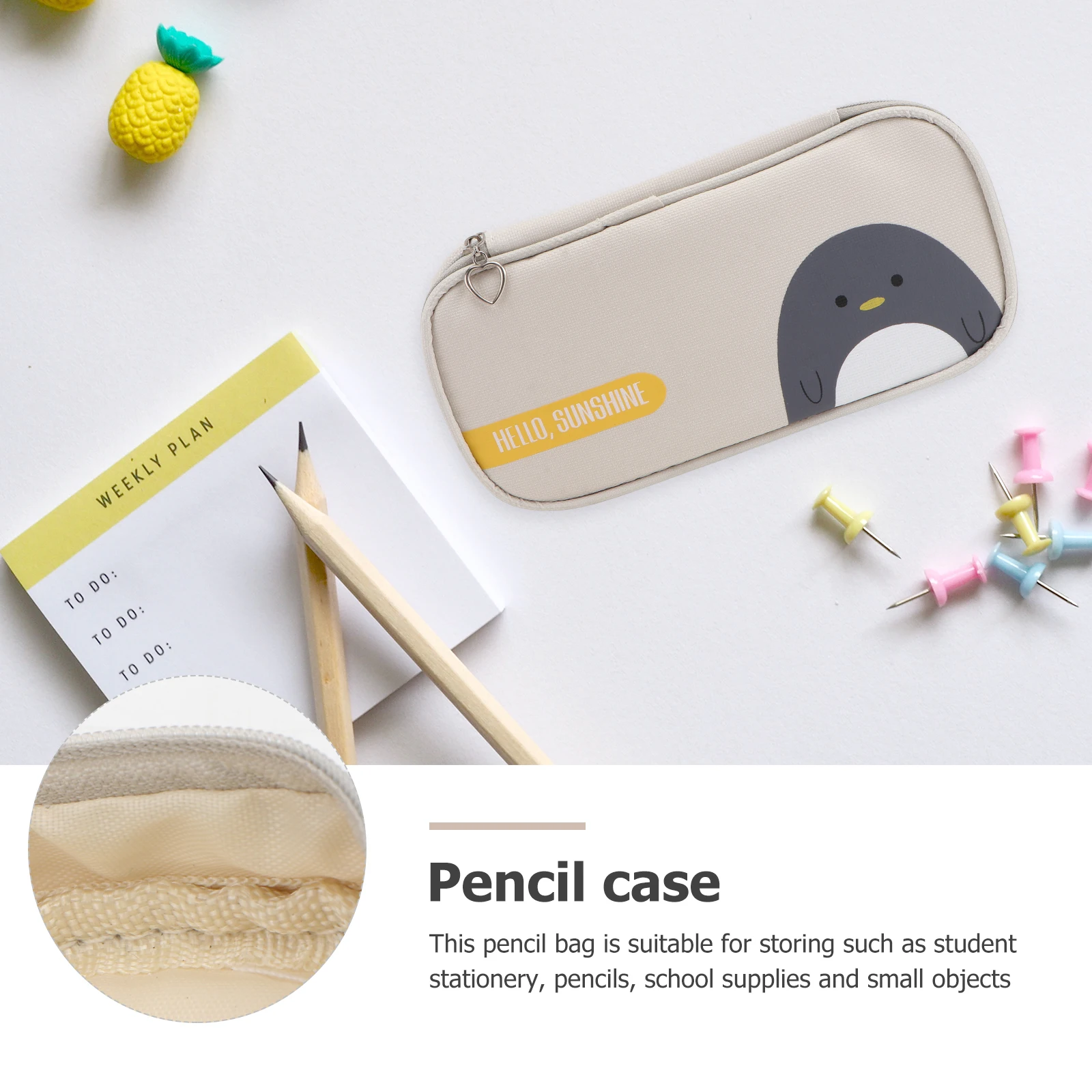 

Pencil Bag Stationery Box School Zipper Pouch Children Case Creative Simple Beige Storage