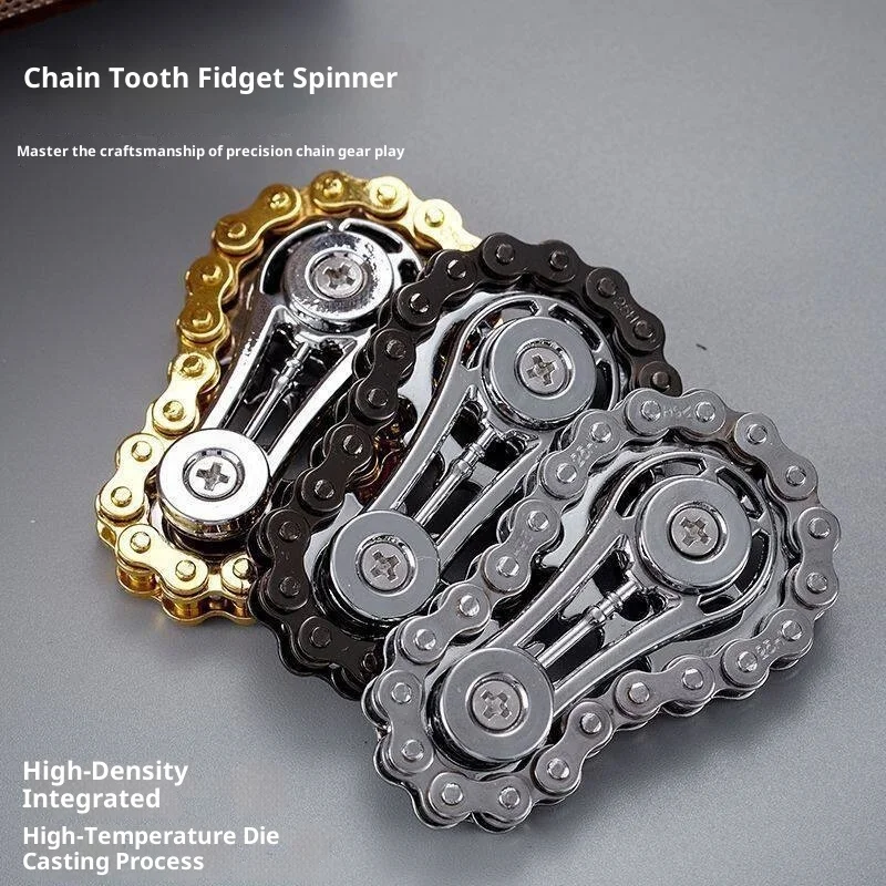

Metal Bike Chain Fidget Spinner Zinc Alloy Mechanical Gear Finger Gyro Toy For Anxiety Stress Relief Focus Training Adults Teens