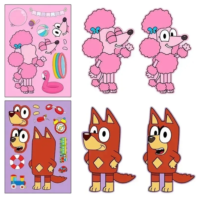 Pegatinas de dibujos animados de la familia Bluey para niños, pegatinas de rompecabezas de dibujos animados bonitos, pegatinas de manual de Color DIY, pegatina de Animal educativo, regalo de juguete, 30/60 piezas