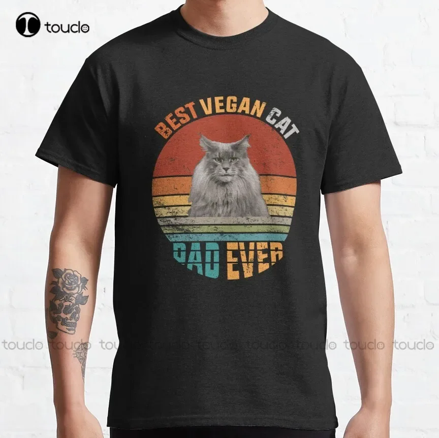 Best Vegan Cat Dad Ever  Vintage Retro  Funny Gift Idea For Grandpa At Father'S Day Birthday Maine Coon Dad Gift Classic T-Shirt