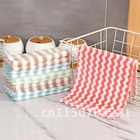 3 Pieces Dishwashing Cloth Multifunctional Cleaning Towel Wave/Stripe Random Color Anti-grease Cloth Kitchen Rag Coral Velvet