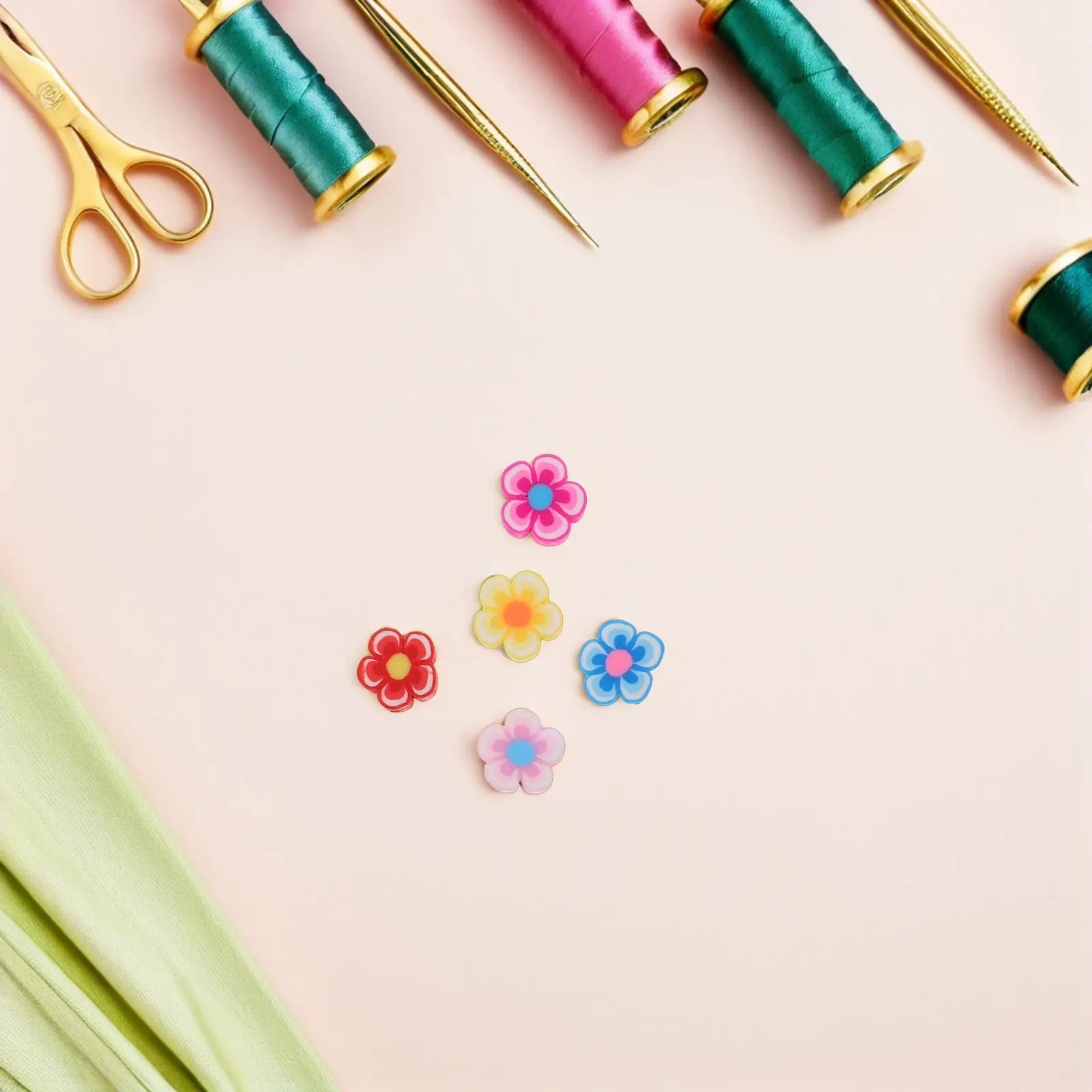 200Pcs Flower Shaped Polymer Clay Beads Plum Blossom 10Mm Handmade Cute Kawaii Charms for Jewelry Making Scrapbooking Decorative