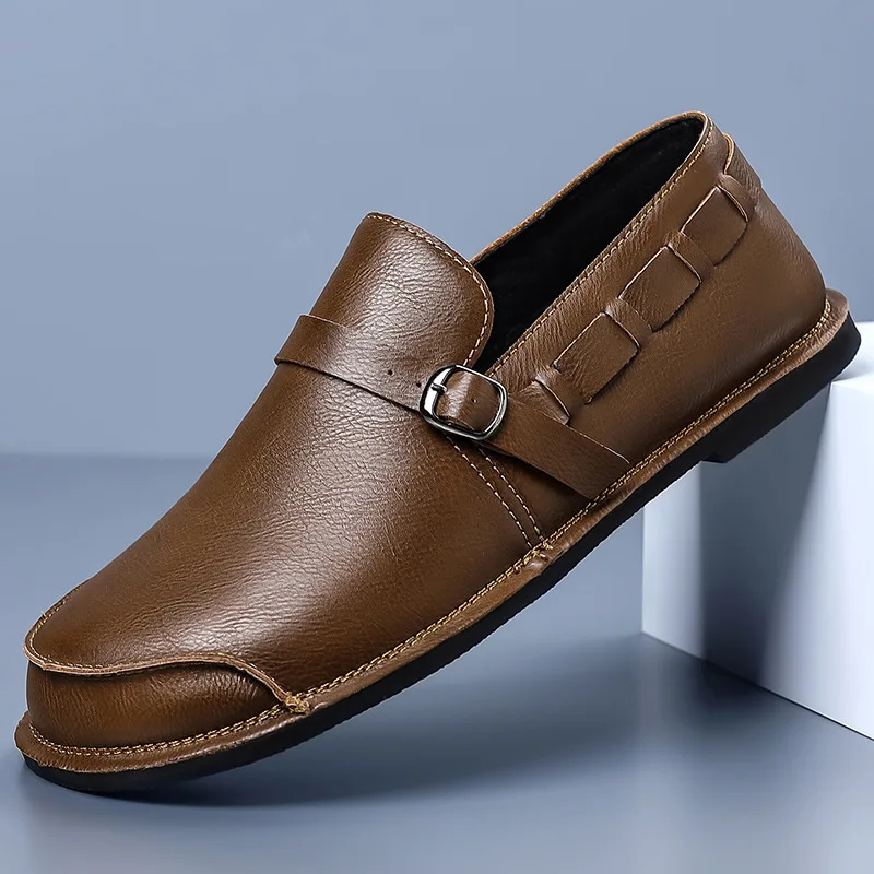 

Plus Size 38-47 Breathable Comfortable Shallow Soft Leather Shoes Men's Loafers Spring Fall 2026 Flats Casual Driving Moccasins