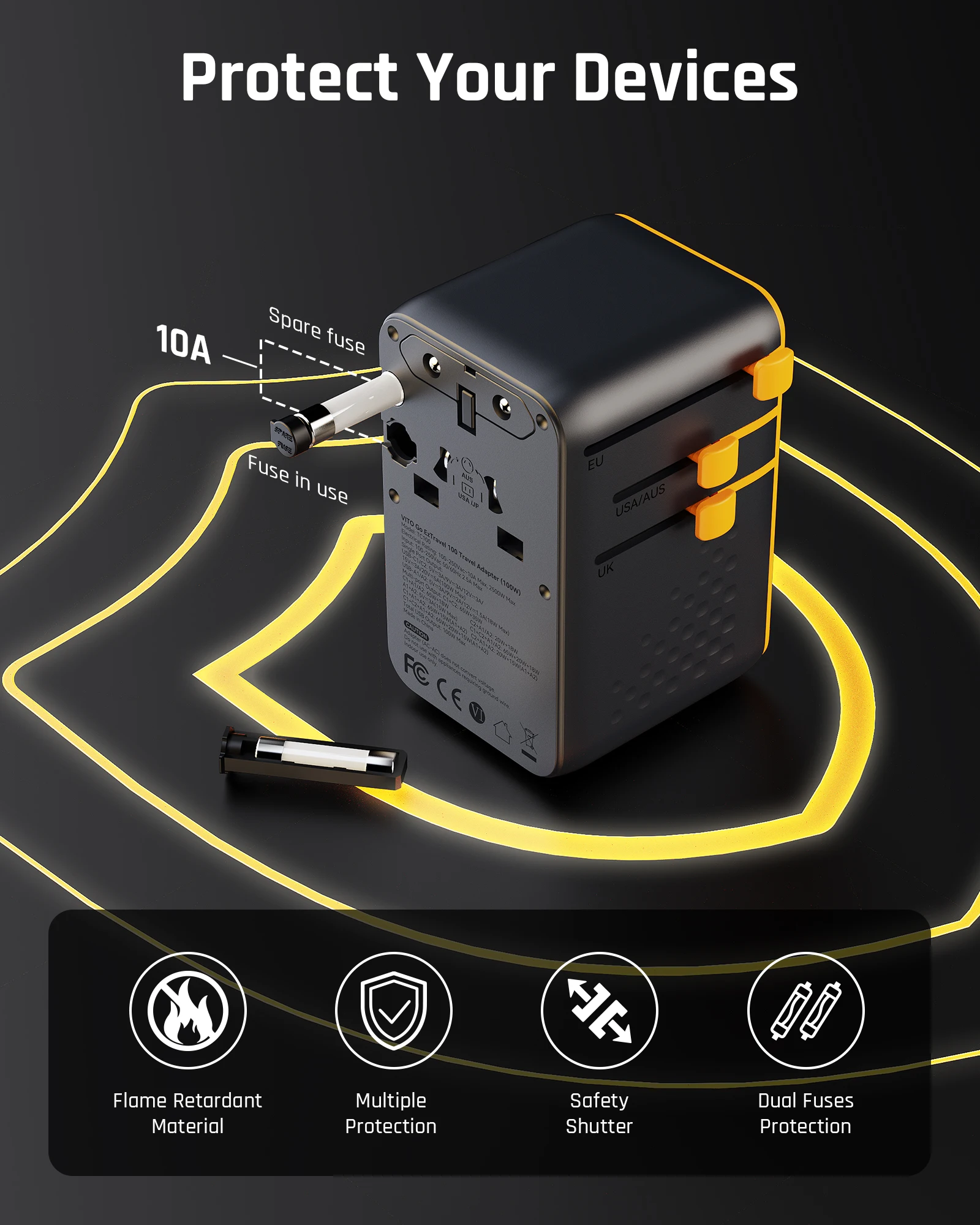 VOLTME PD 100 واط محول السفر العالمي المزدوج USB C + USB-A مع مقبس التيار المتناوب شاحن الهاتف المحمول PD شاحن آيفون 16 15 Xiaomi