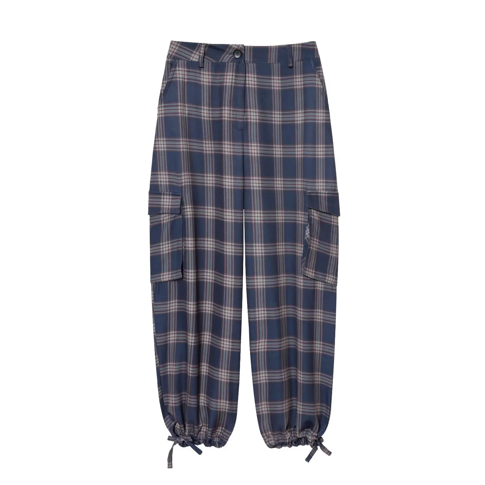 Women's Fashion Casual Plaid Lantern Cargo Pants   R801