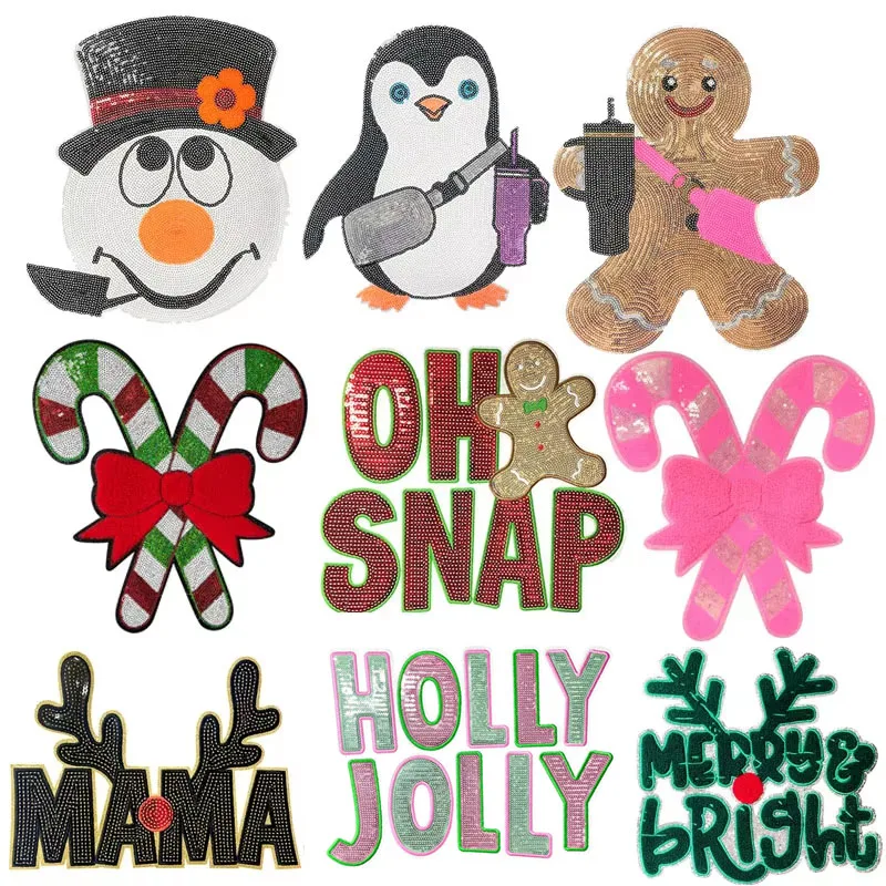 1pc Oversized Christmas Snowman Elk Ironing Patches Santa Claus Merry Bright Sticker Badges Accessories Clothes Hoodie Decor