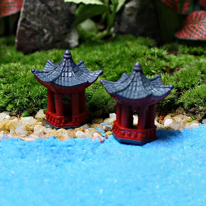2PCS Mini Desk Decoration Torii Gate Japanese Garden Miniature Shrine Ornaments Micro Stone Gazebo Shelf Japan