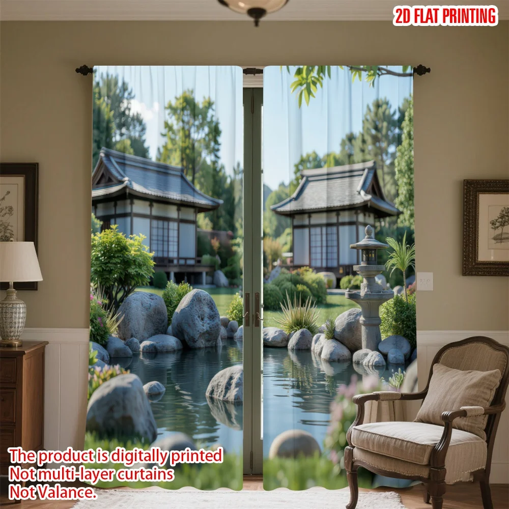 

2D flat printing 2pcs Curtain Serene Japanese Garden Digital Printed Polyester Drapes Festive Curtains Perfect for Parties and
