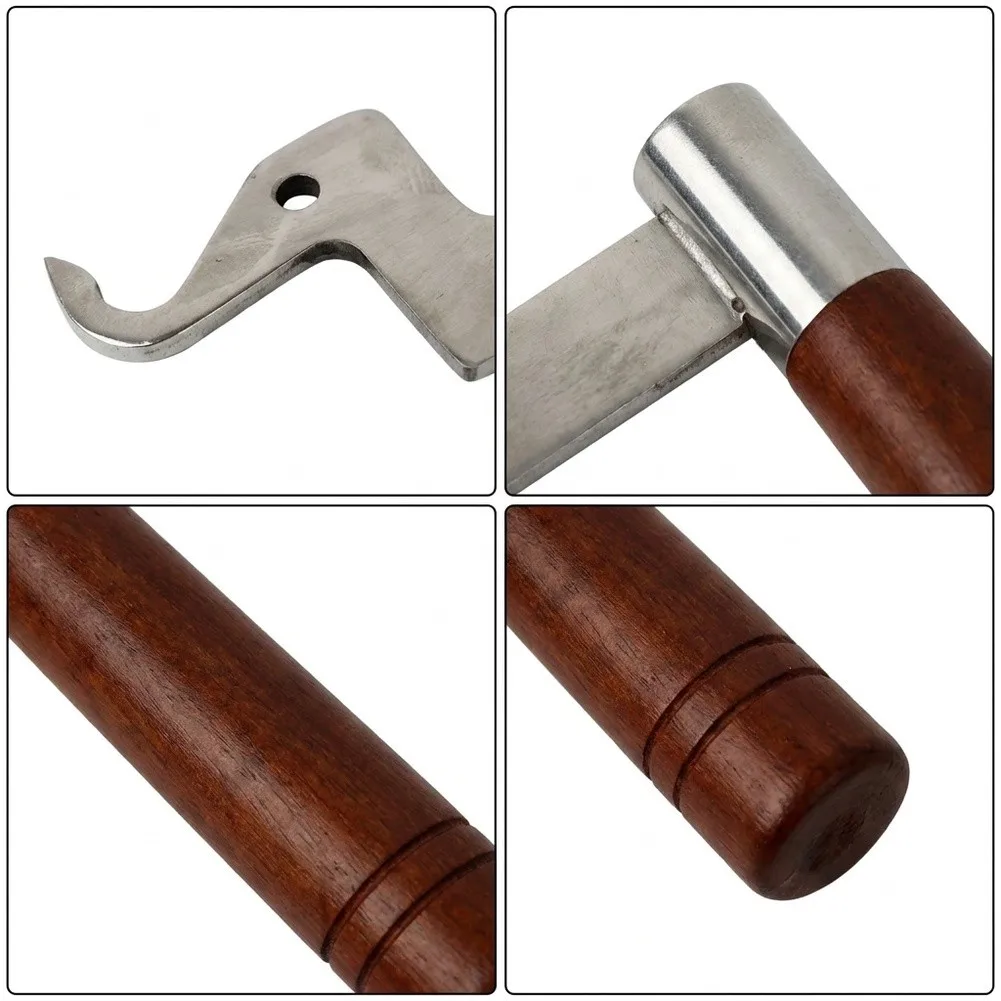 Wood & Stainless Steel Fireplace Door Handle For Stove Boiler Replacement - Elegant Sturdy Grip 13.8cm