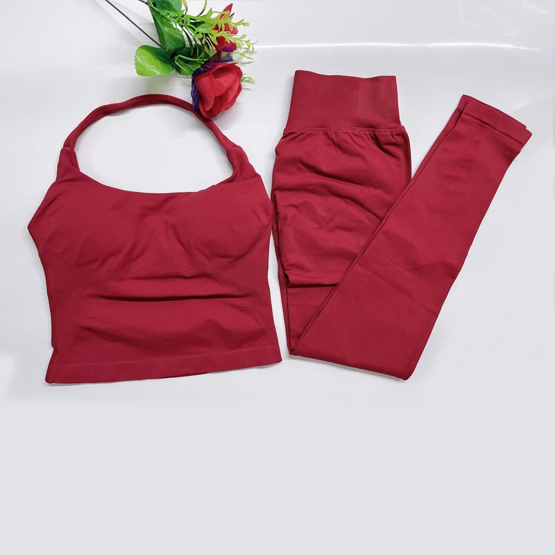 Dfyoga duas peças roupas de yoga conjunto calças mulher halter topo esportes leggings calça ginásio conjuntos treino pilates roupas