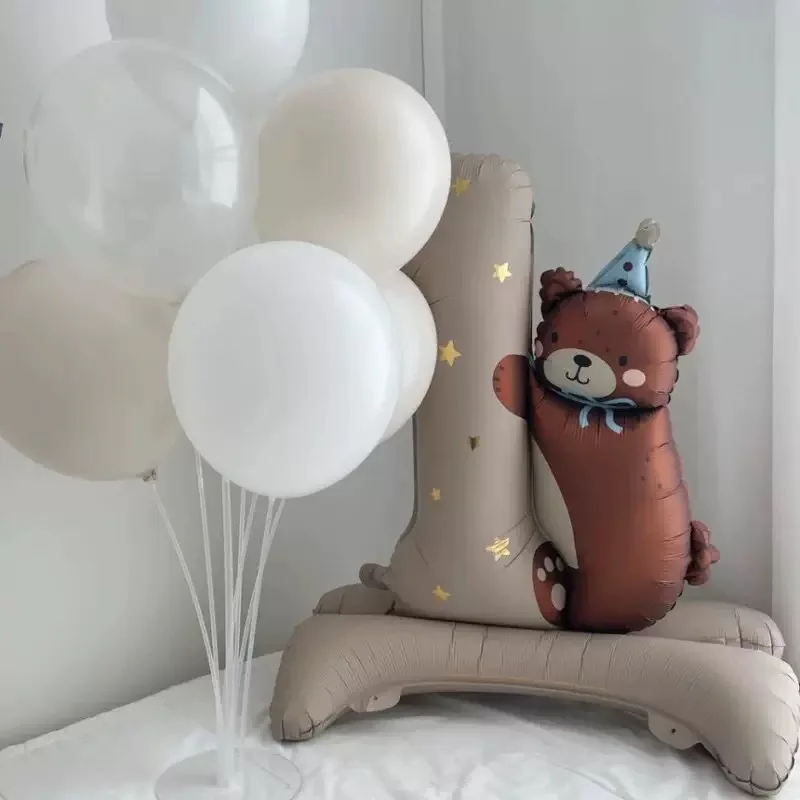 1. Geburtstag Bären-Ballon-Set Große Nummer 1 Bären-Folienballon mit Standfuß für Baby Mädchen Junge 1. Geburtstagsparty Dekoration – Detail 6