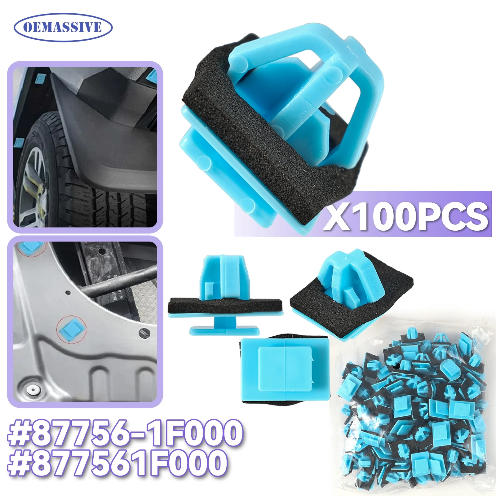 

100Pcs For Hyundai Santa Fe & Kia Sportage Car Door Trim Clips Plastic Auto Side Moulding Fastener 87756-1F000 Universal Fit
