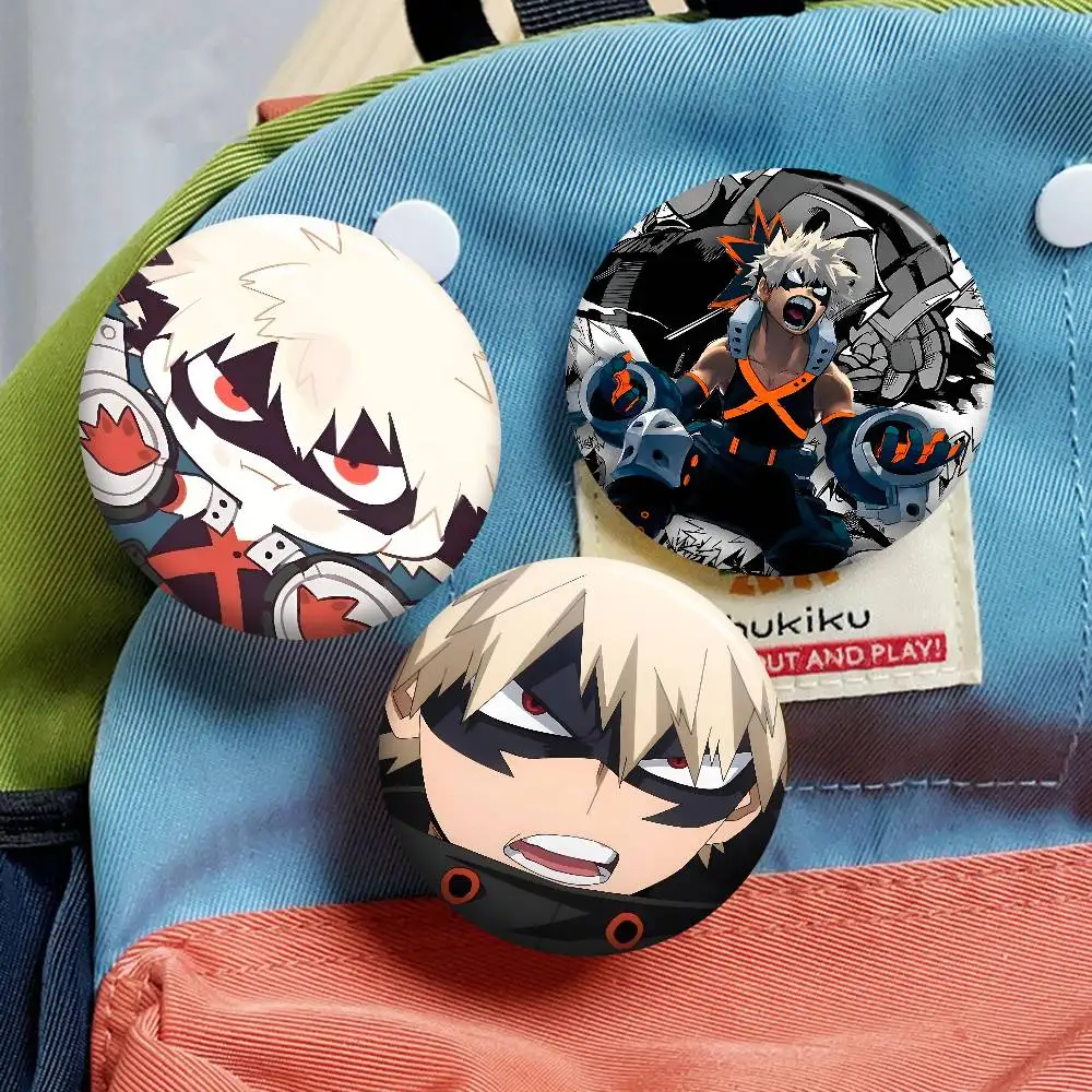 Anime M-My H-Hero Academia Katsuki Bakugo Tinplate Pin Button Custom Role Old-school Brooch Collar Badge Jewelry Gift Fans