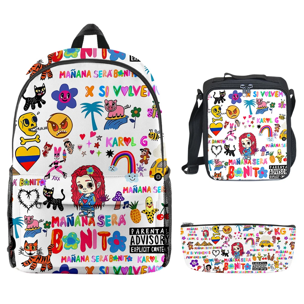 Cartoon Cool Manana Sera BonitoI 3D Print 3pcs/Set Student School Bags Laptop Daypack Backpack Crossbody Lunch bag Pencil Case