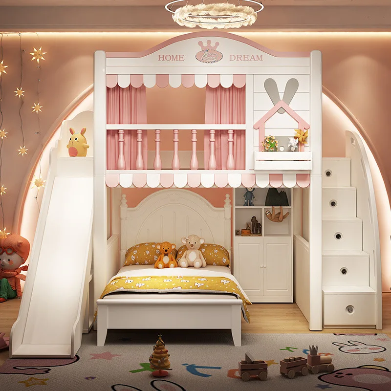 Princess castle mother and child bed children go to bed under table with desk wardrobe integrated top and bottom