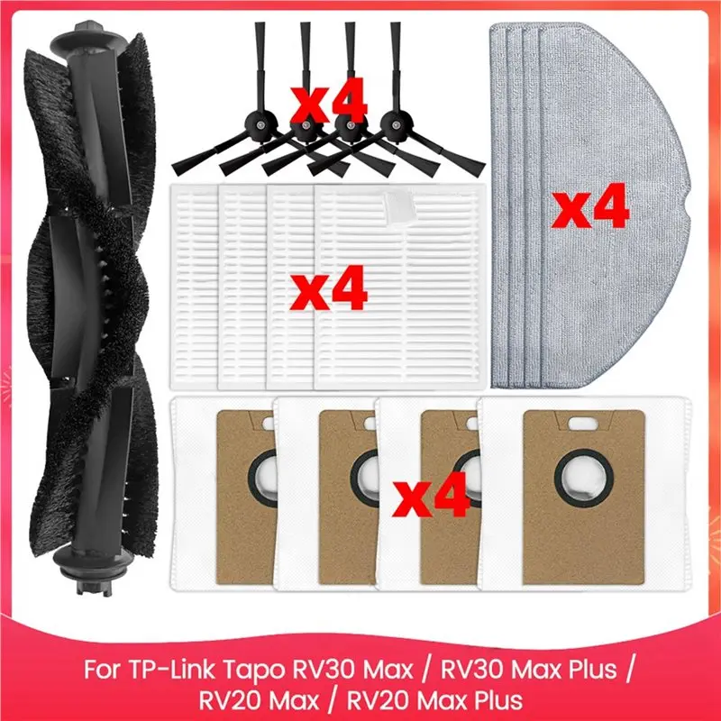 ABSS-2 Set For TP-Link Tapo RV30 Max / RV30 Max Plus / RV20 Max/RV20 Max Plus Parts Side Brush HEPA Filter Mop Pads Dust Bags