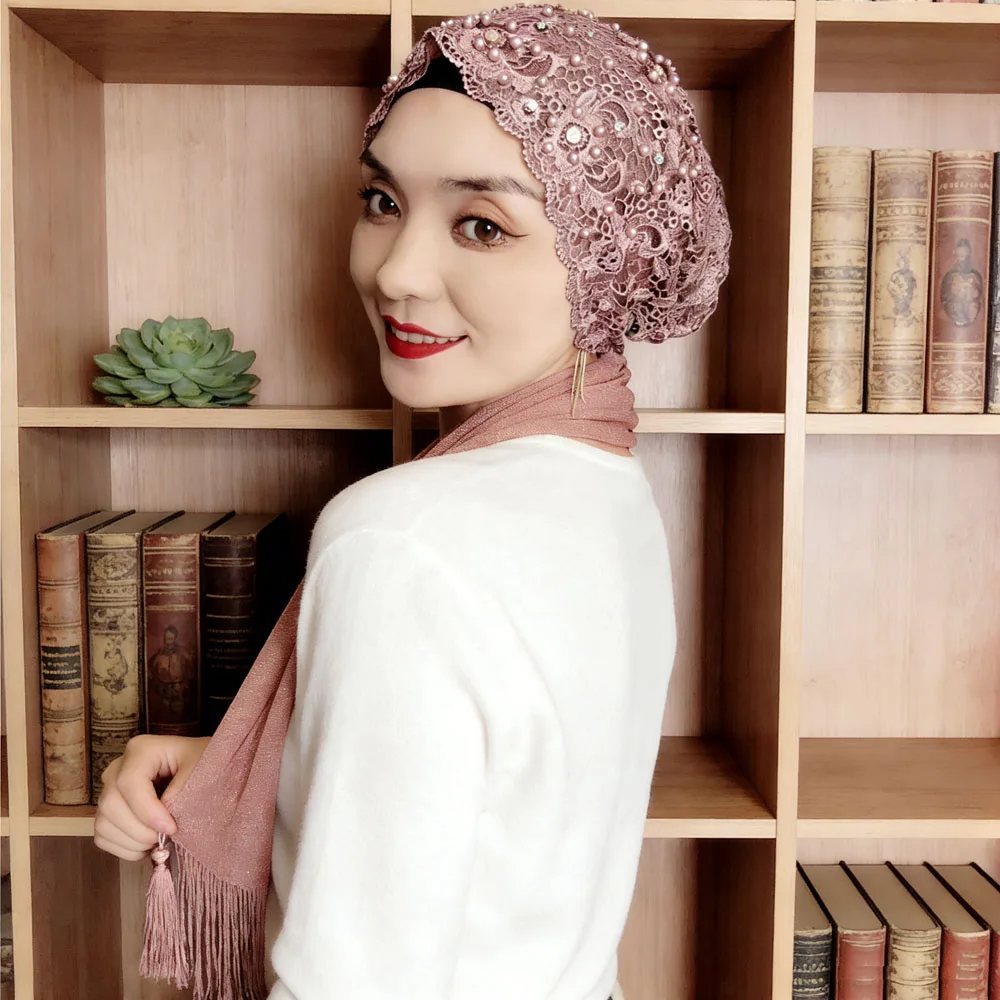 

Мусульманский нижний шарф с вышивкой бисером, мгновенный хиджаб, шляпа для женщин, исламский капот, шаль, тюрбан, кепка для свадебной вечеринки, мягкая и удобная