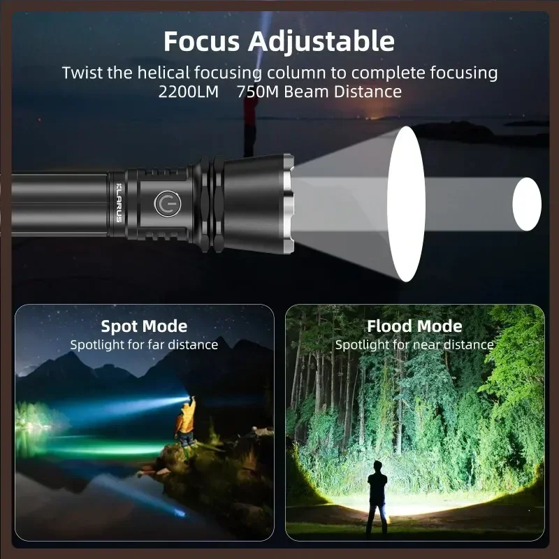 

Klarus A3 Bright High output 2200LM Zoomable Flashlight 2460 Feet Long Throw Adjustable Focus Floodlight Spotlight