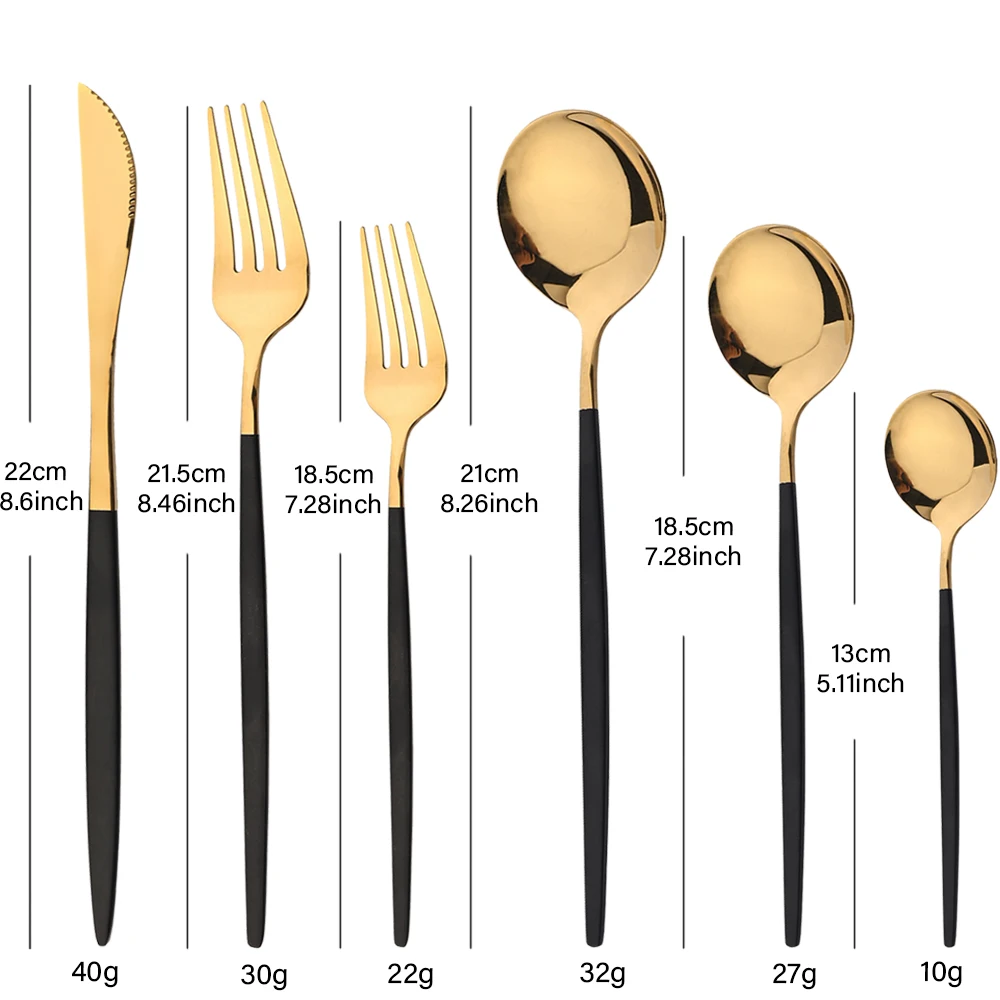 36Pcs Black Gold Cutlery Set Mirror Knife Fork Dessert Spoon Golden Stainless Steel Korean Dinnerware Set Luxury Tableware Set