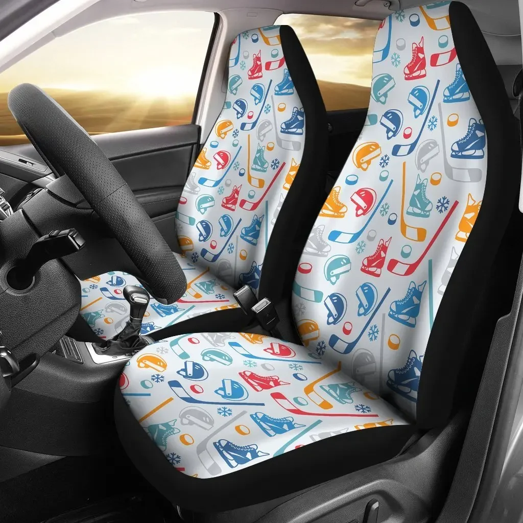 Hockey Pattern Print Seat Cover Car Seat Covers Set 2 Pc, Car Accessories Car Mats