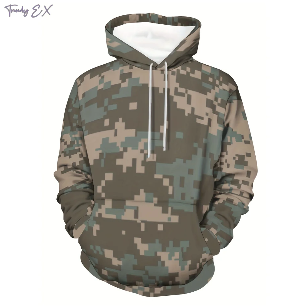 Sweatshirts for Men 3D Military Camouflage Print Oversized Hoodie Unisex Sports Kangaroo Pocket Hooded Sweatshirt Men\'s Clothing