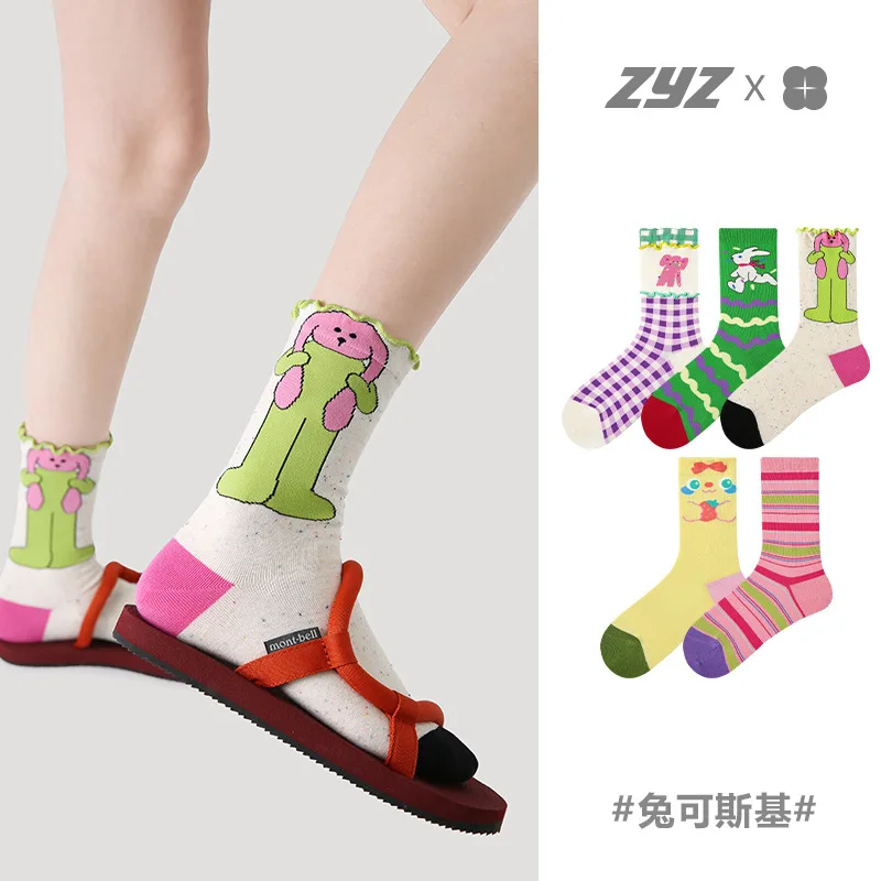 

Renaissance Original Women's Tube Socks Cartoon Rabbit Girl Ins Trendy Socks Combed Cotton