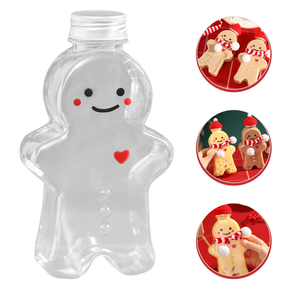 

3 Pcs Gingerbread Man Drink Bottles Mini Christmas PET Containers for Juice Milk Tea Party Decoration Reusable Sealed Lid