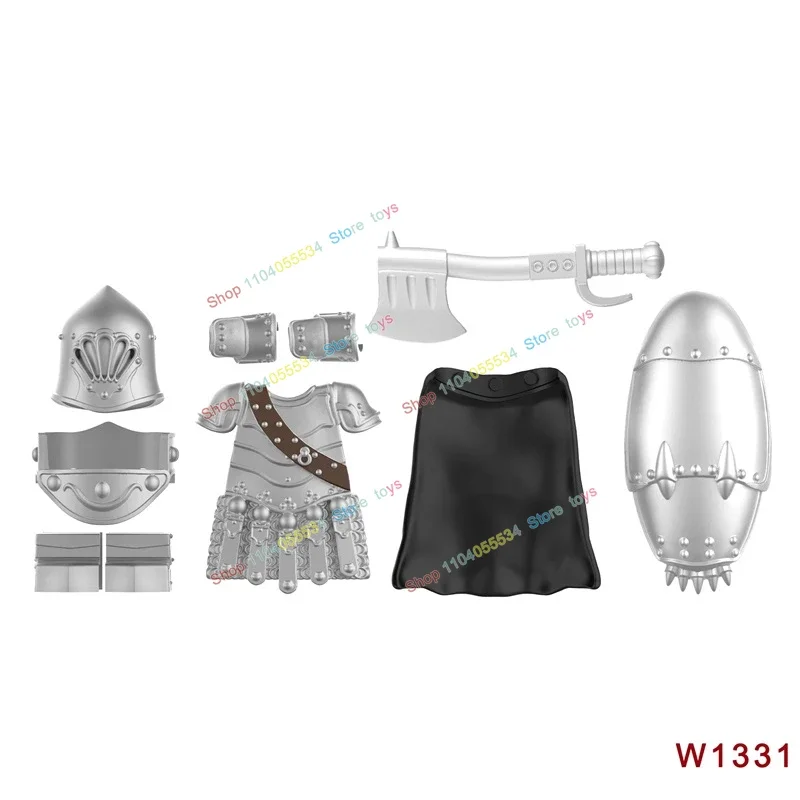 Chevalier blindé lourd de bande dessinée, figurines d'action de dessin animé, accessoires, blocs de construction, armes, jouets pour enfants, cadeaux W1335 W1334