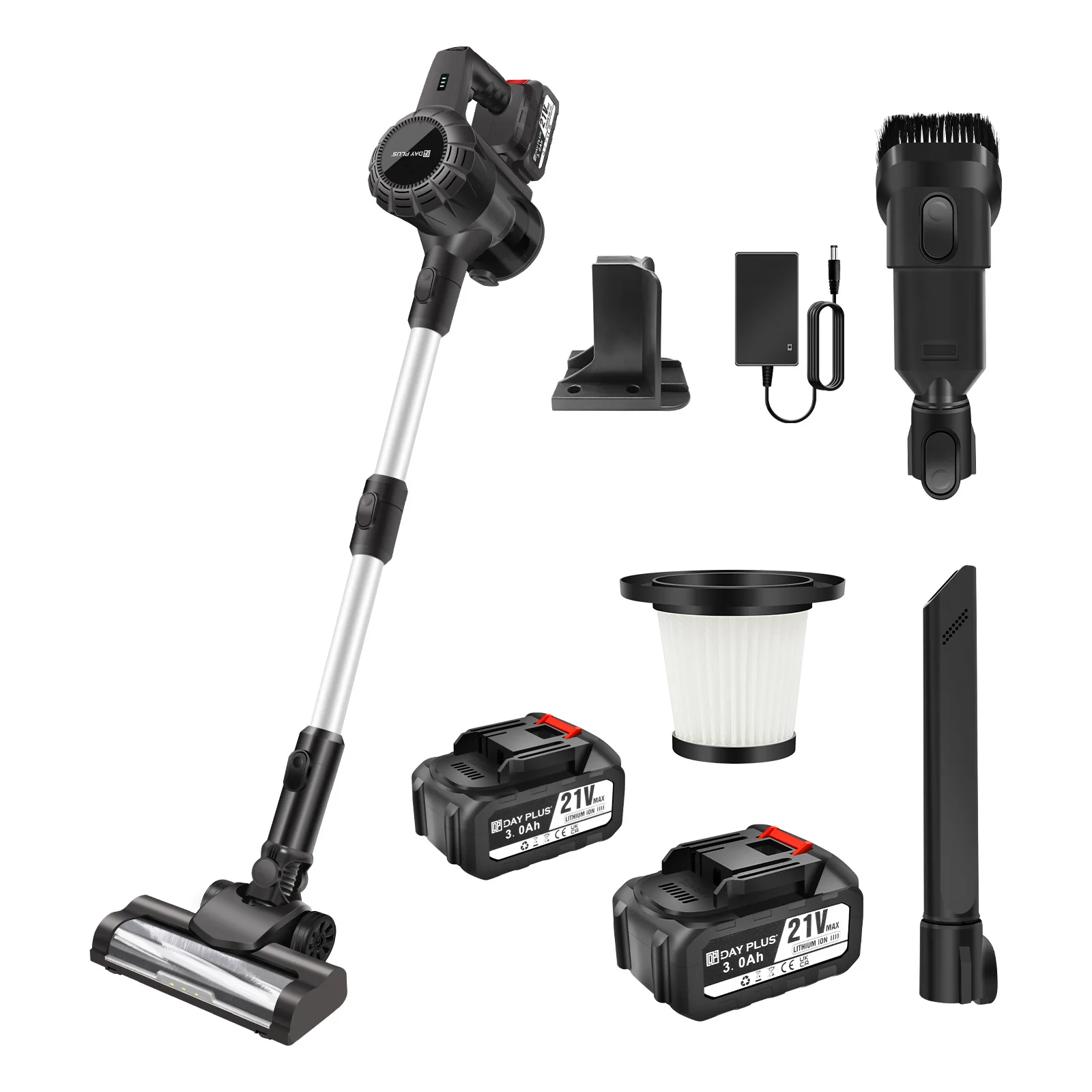 DayPlus 3 IN 1 draadloze stofzuiger 3800 W Hoover rechtopstaande lichtgewicht handheld zakloze stofzuiger borstelloos 30 KPA
