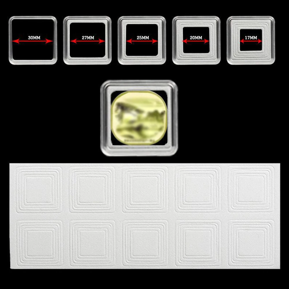 50pcs Square Transparent Coin Capsule Holder Storage Box With Gaskets For Collectable Coin Medal 17/20/25/27/30mm Coin Organizer