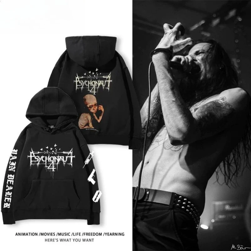 Rock Depression Black Metal Band Hooded Sweater Men's and Women's Autumn /Winter American High Street Casual Sweatshirt
